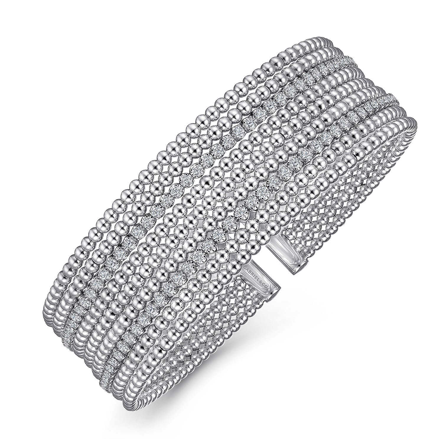 14K White Gold Bujukan Bead Cuff Bracelet with Diamond Channels - 1.3 ct - Shot 2