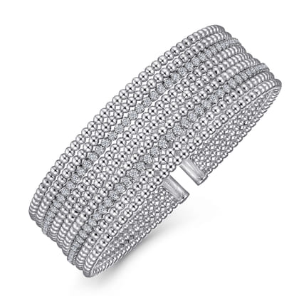 14K White Gold Bujukan Bead Cuff Bracelet with Diamond Channels