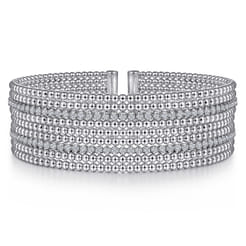 14K White Gold Bujukan Bead Cuff Bracelet with Diamond Channels