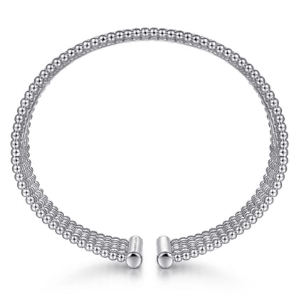 14K White Gold Bujukan Bead Cuff Bracelet with Diamond Channels