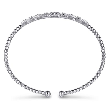 14K White Gold Bujukan Bead Cuff Bracelet with Diamond Pav¿ª Links