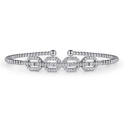 14K White Gold Bujukan Bead Cuff Bracelet with Diamond Pav¿ª Links