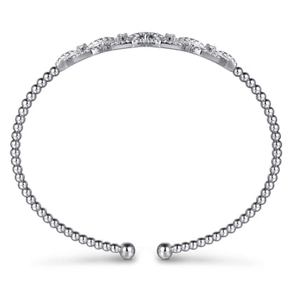 14K White Gold Bujukan Bead Cuff Bracelet with Diamond Pav¿ª Links