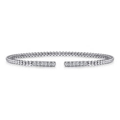 14K White Gold Bujukan Bead Cuff Bracelet with Diamond Pave Bars