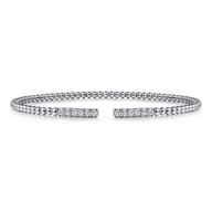 14K White Gold Bujukan Bead Cuff Bracelet with Diamond Pave Bars