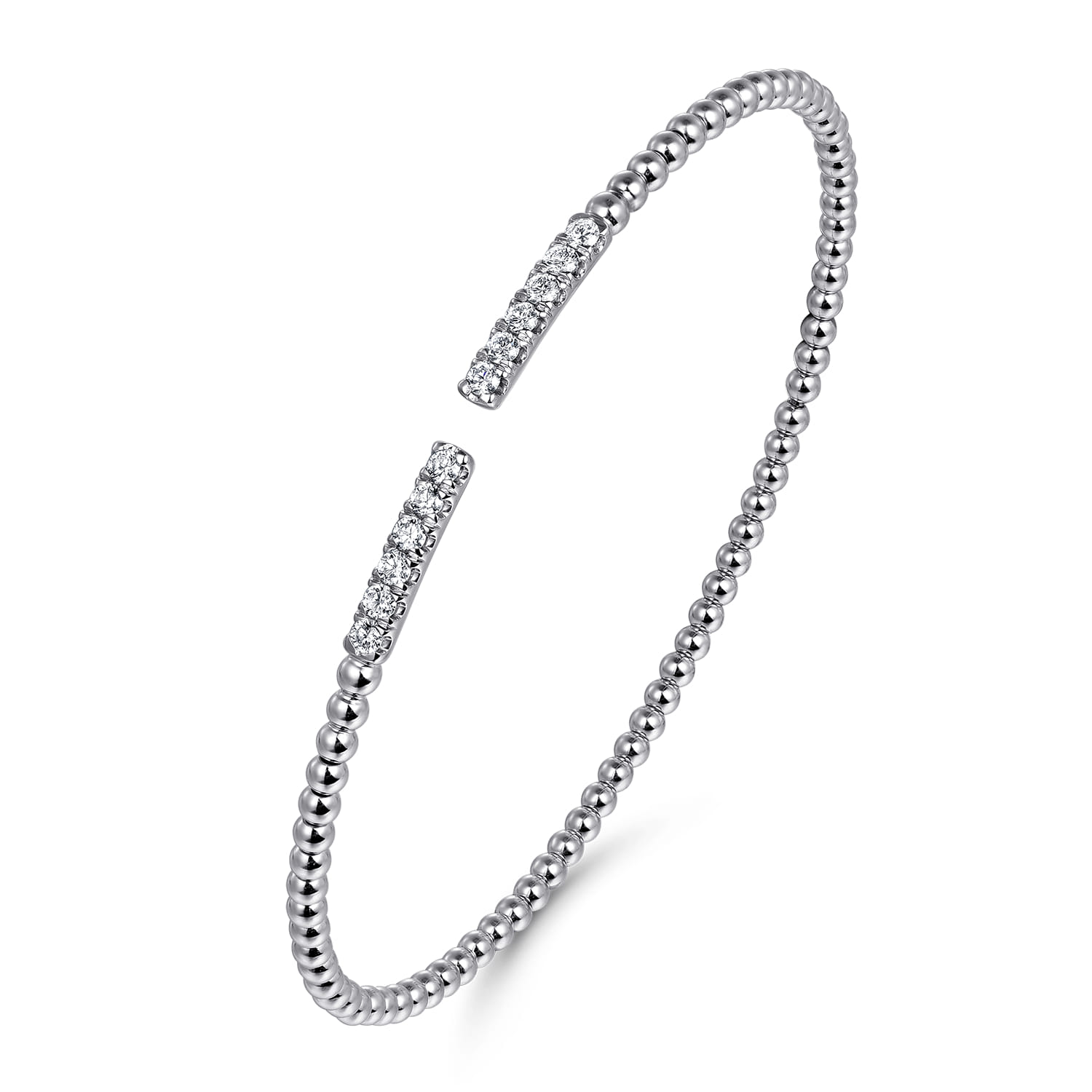 14K White Gold Bujukan Bead Cuff Bracelet with Diamond Pave Bars - 0.3 ct - Shot 2