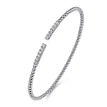 14K White Gold Bujukan Bead Cuff Bracelet with Diamond Pave Bars