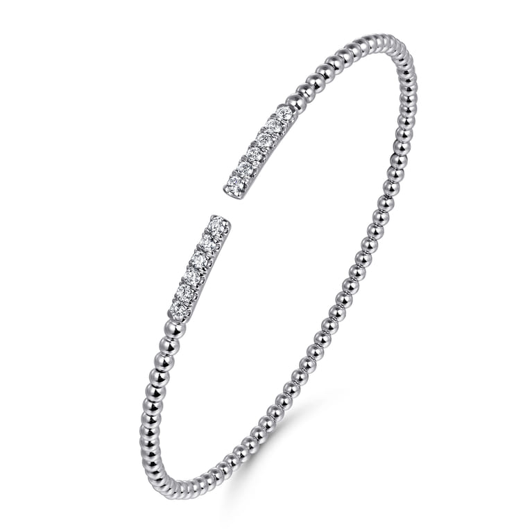 14K White Gold Bujukan Bead Cuff Bracelet with Diamond Pave Bars - 0.3 ct - Shot 2