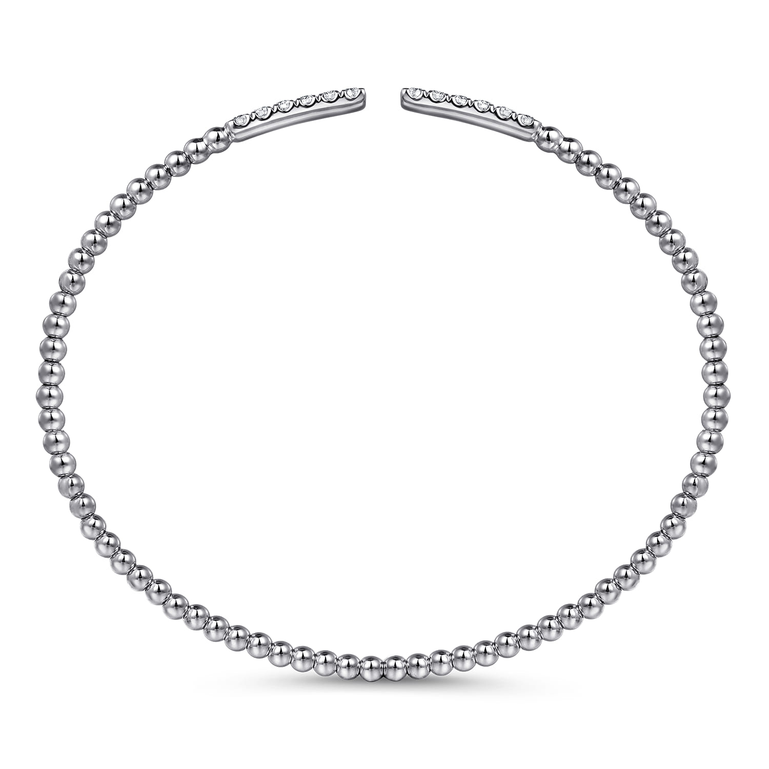 14K White Gold Bujukan Bead Cuff Bracelet with Diamond Pave Bars - 0.3 ct - Shot 3
