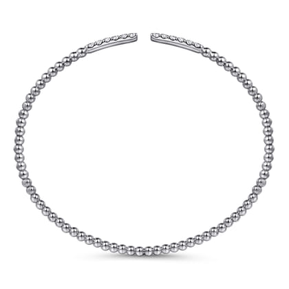 14K White Gold Bujukan Bead Cuff Bracelet with Diamond Pave Bars