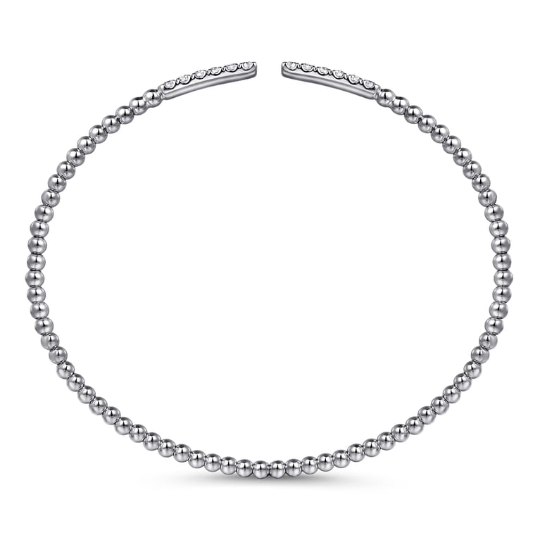 14K White Gold Bujukan Bead Cuff Bracelet with Diamond Pave Bars - 0.3 ct - Shot 3