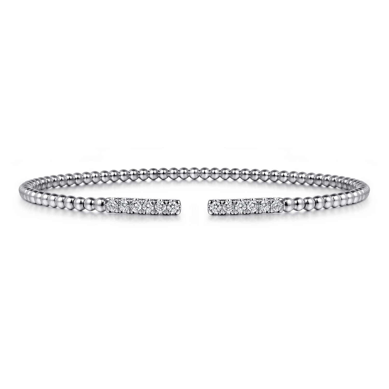 14K White Gold Bujukan Bead Cuff Bracelet with Diamond Pave Bars - 0.3 ct - Shot 1