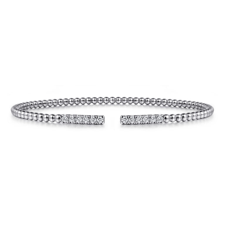 14K White Gold Bujukan Bead Cuff Bracelet with Diamond Pave Bars - 0.3 ct - Shot 1