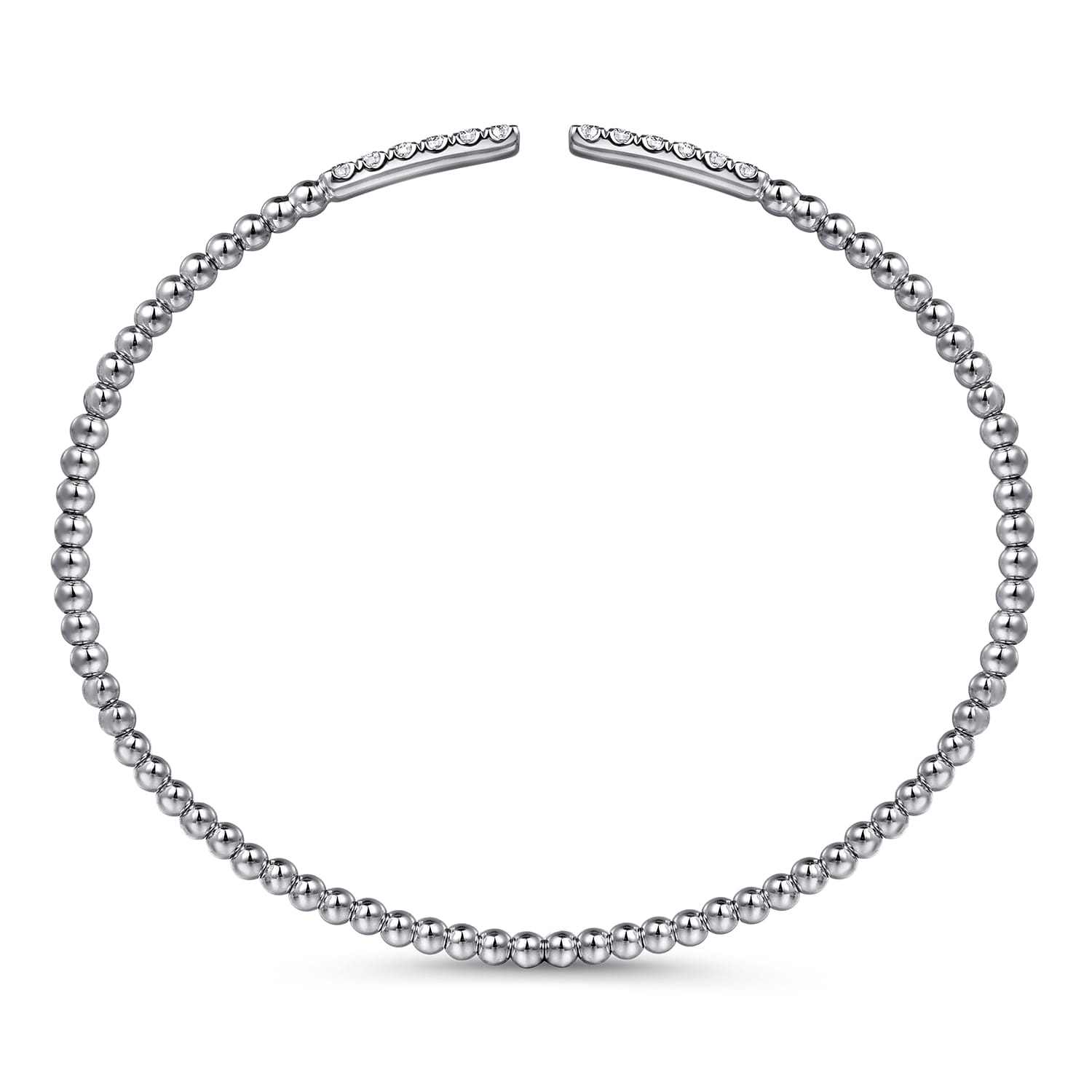14K White Gold Bujukan Bead Cuff Bracelet with Diamond Pave Bars - 0.3 ct - Shot 3