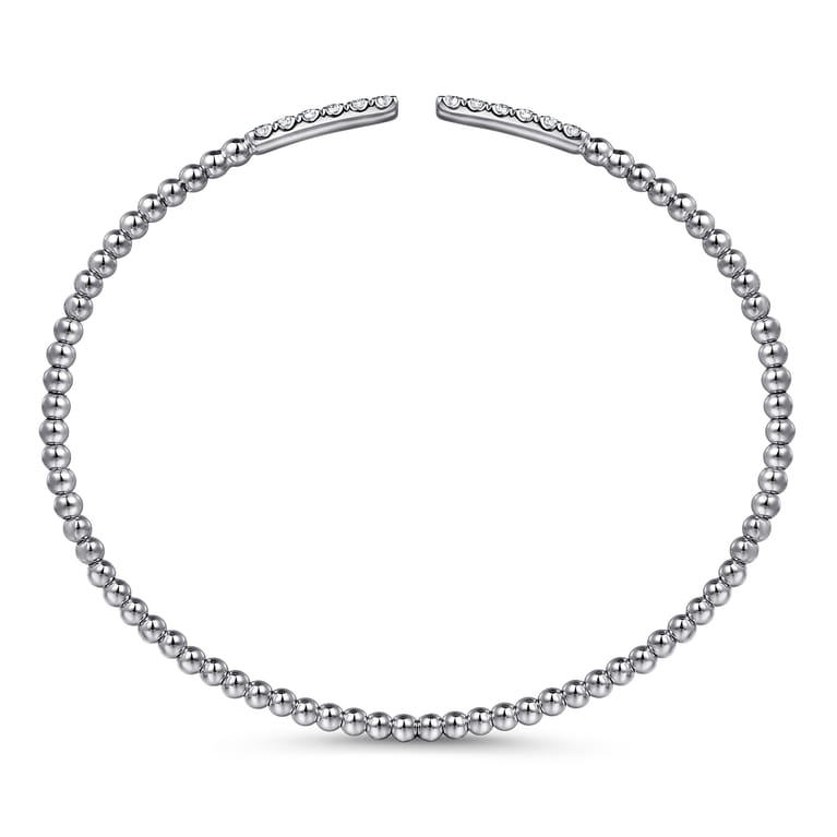 14K White Gold Bujukan Bead Cuff Bracelet with Diamond Pave Bars - 0.3 ct - Shot 3