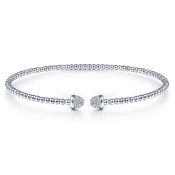 14K White Gold Bujukan Bead Cuff Bracelet with Diamond Pavé Caps