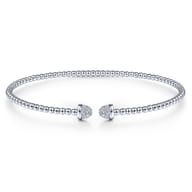 14K White Gold Bujukan Bead Cuff Bracelet with Diamond Pave Caps