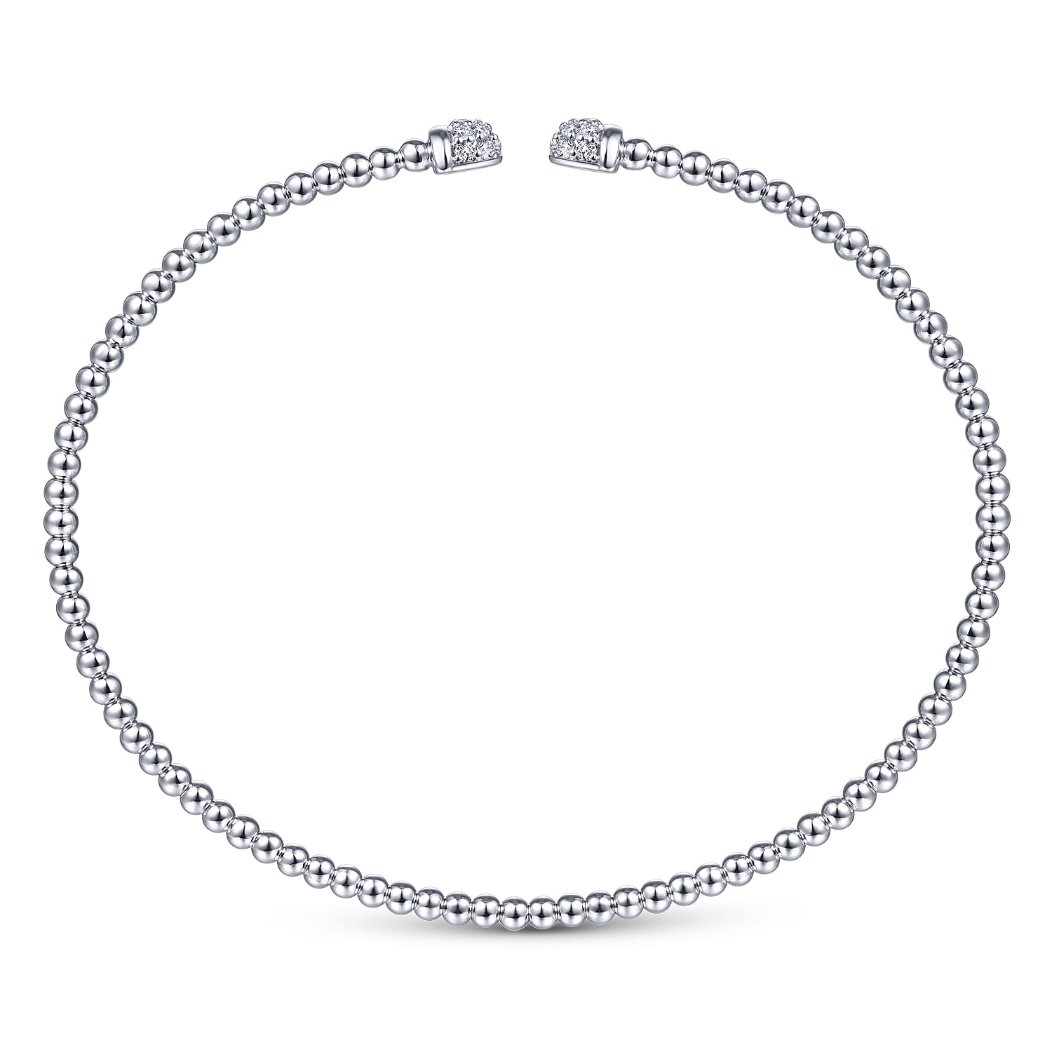 14K White Gold Bujukan Bead Cuff Bracelet with Diamond Pave Caps - 0.21 ct - Shot 3