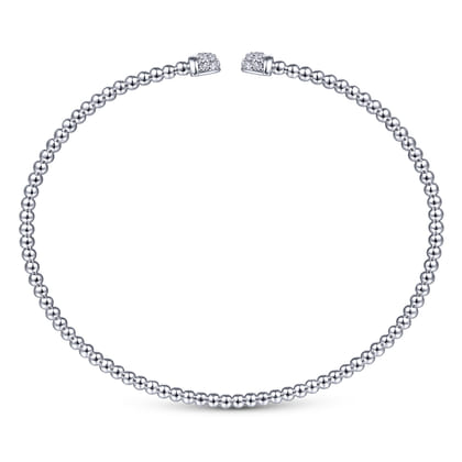 14K White Gold Bujukan Bead Cuff Bracelet with Diamond Pave Caps