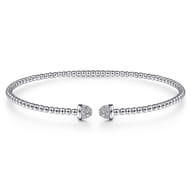 14K White Gold Bujukan Bead Cuff Bracelet with Diamond Pave Caps