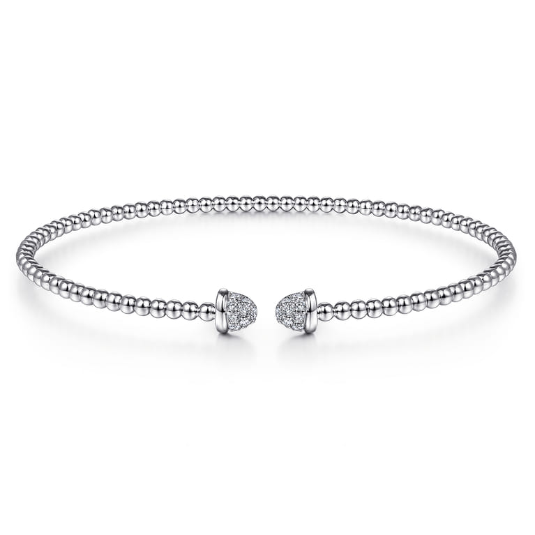 14K White Gold Bujukan Bead Cuff Bracelet with Diamond Pave Caps - 0.21 ct - Shot 1