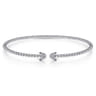 14K White Gold Bujukan Bead Cuff Bracelet with Diamond Pave Caps - 0.21 ct