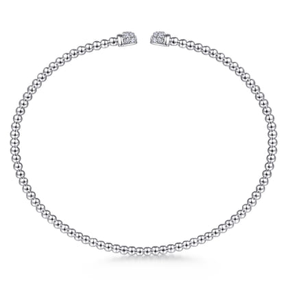 14K White Gold Bujukan Bead Cuff Bracelet with Diamond Pave Caps