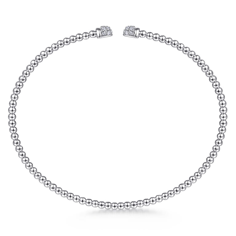 14K White Gold Bujukan Bead Cuff Bracelet with Diamond Pave Caps - 0.21 ct - Shot 3
