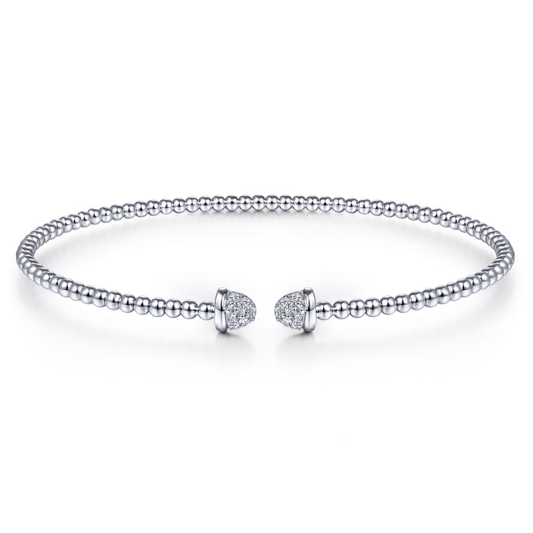 14K White Gold Bujukan Bead Cuff Bracelet with Diamond Pave Caps - 0.21 ct - Shot 1