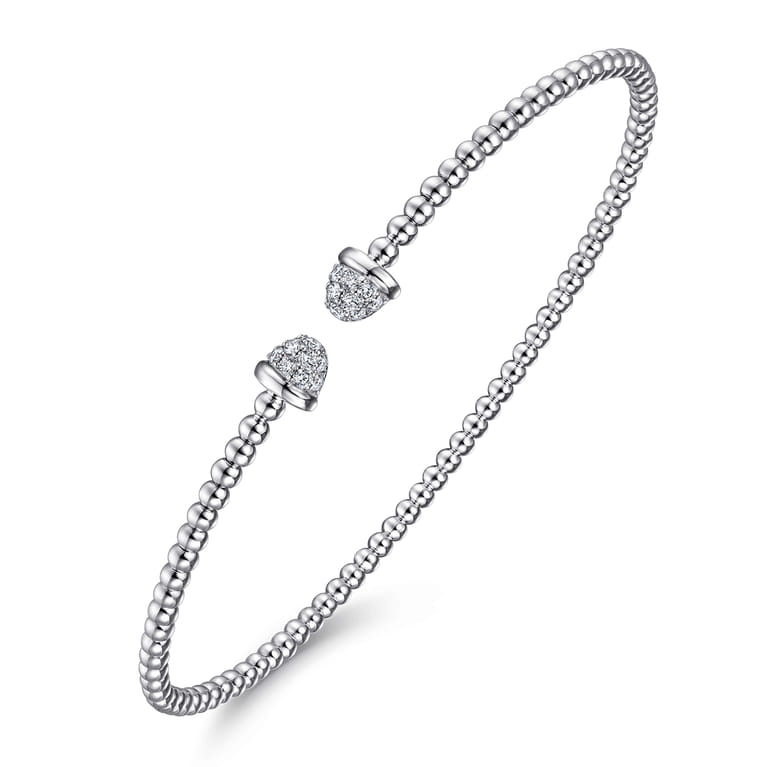 14K White Gold Bujukan Bead Cuff Bracelet with Diamond Pave Caps - 0.21 ct - Shot 2