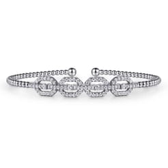 14K White Gold Bujukan Bead Cuff Bracelet with Diamond Pave Links