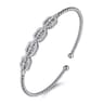 14K White Gold Bujukan Bead Cuff Bracelet with Diamond Pave Links - 0.6 ct