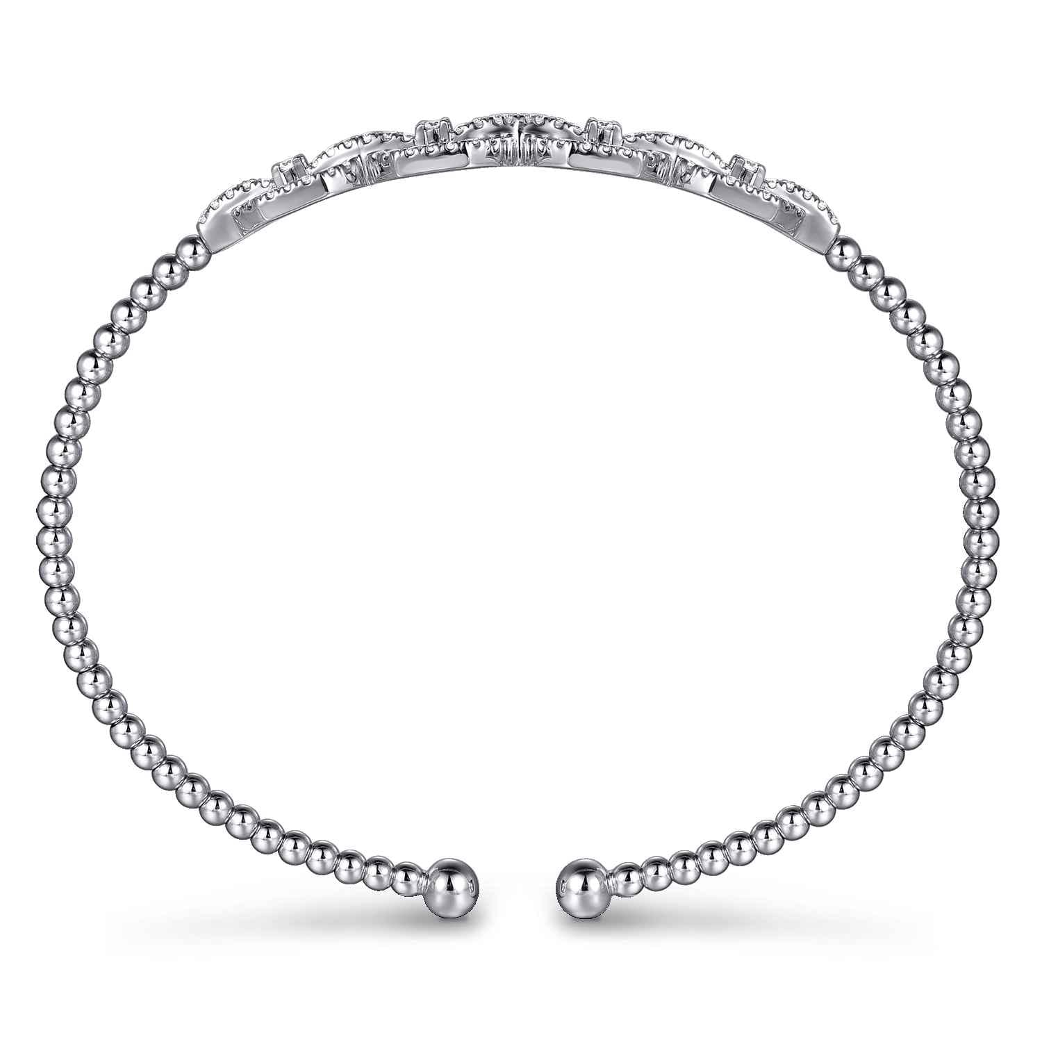 14K White Gold Bujukan Bead Cuff Bracelet with Diamond Pave Links - 0.6 ct - Shot 3