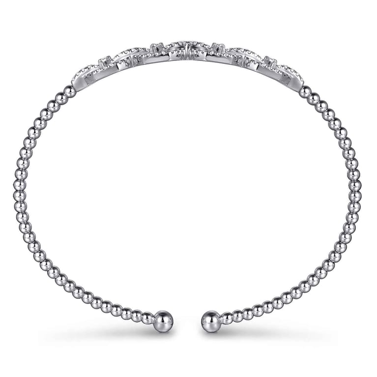 14K White Gold Bujukan Bead Cuff Bracelet with Diamond Pave Links - 0.6 ct - Shot 3