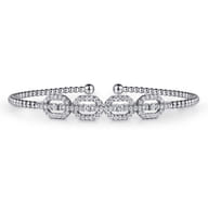 14K White Gold Bujukan Bead Cuff Bracelet with Diamond Pave Links