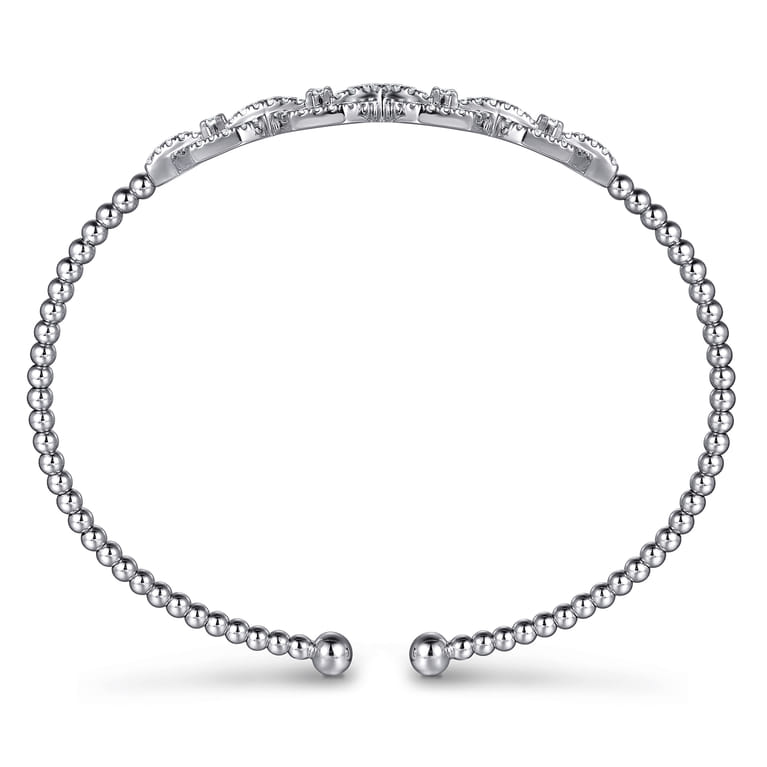 14K White Gold Bujukan Bead Cuff Bracelet with Diamond Pave Links - 0.6 ct - Shot 3