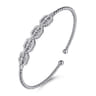 14K White Gold Bujukan Bead Cuff Bracelet with Diamond Pave Links - 0.6 ct
