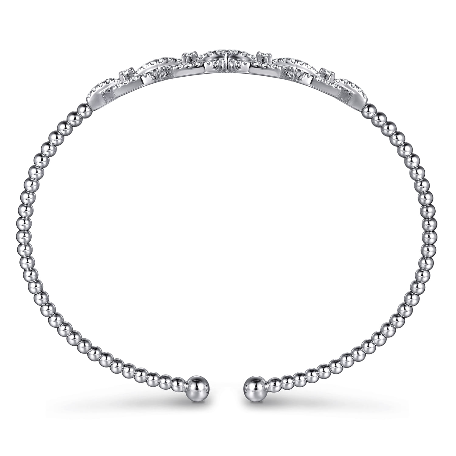 14K White Gold Bujukan Bead Cuff Bracelet with Diamond Pave Links - 0.6 ct - Shot 3