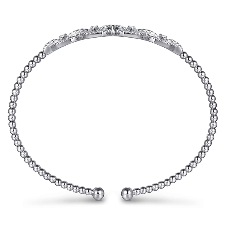 14K White Gold Bujukan Bead Cuff Bracelet with Diamond Pave Links - 0.6 ct - Shot 3