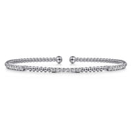 14K White Gold Bujukan Bead Cuff Bracelet with Diamond Pave Stations