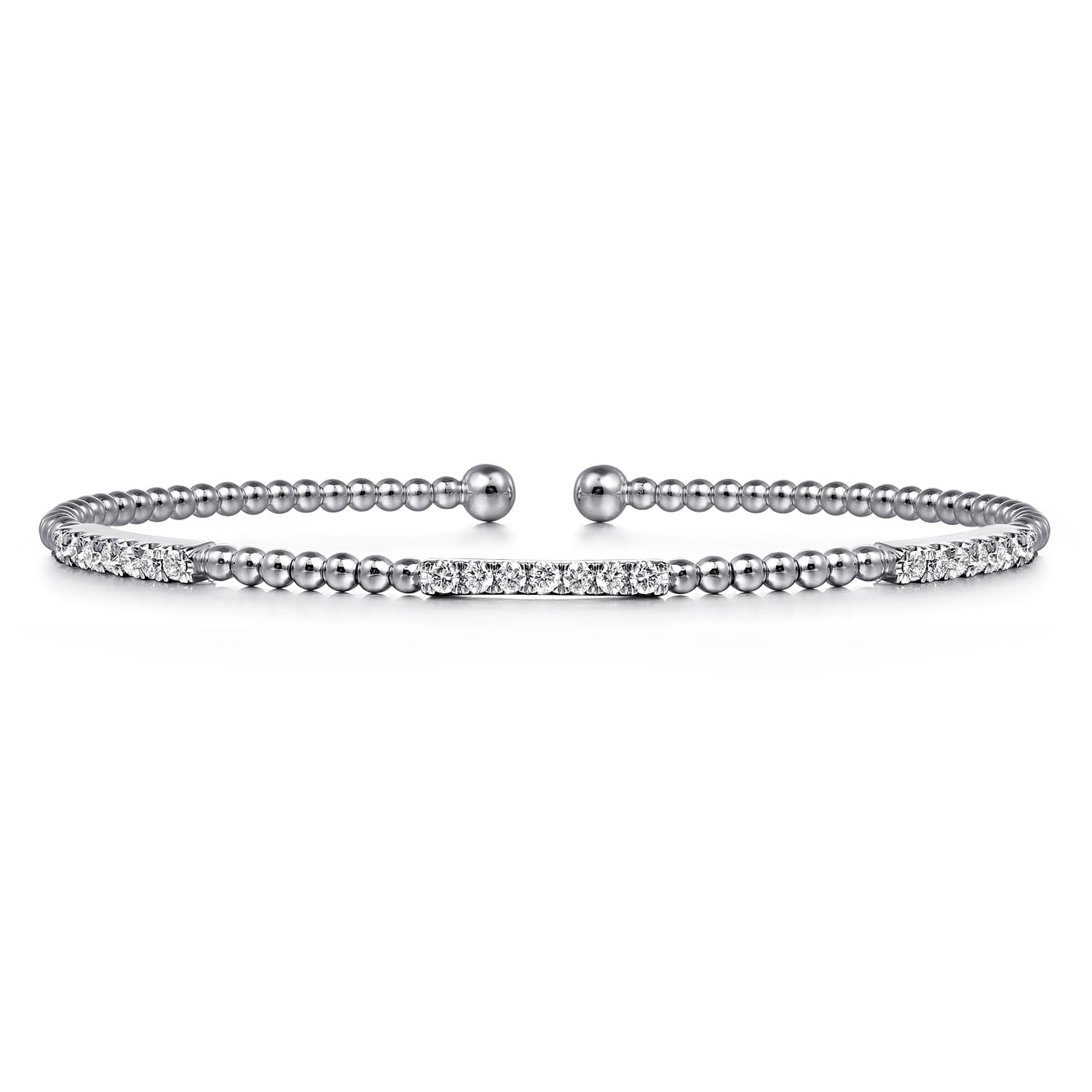 14K White Gold Bujukan Bead Cuff Bracelet with Diamond Pave Stations - 0.45 ct - Shot 1