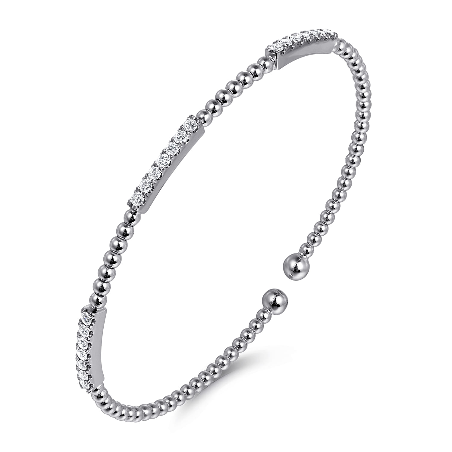 14K White Gold Bujukan Bead Cuff Bracelet with Diamond Pave Stations - 0.45 ct - Shot 2