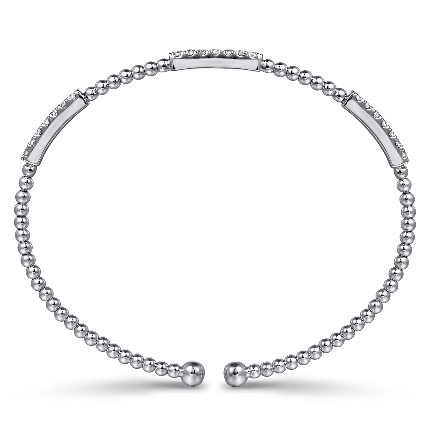 14K White Gold Bujukan Bead Cuff Bracelet with Diamond Pave Stations - 0.45 ct - Shot 3