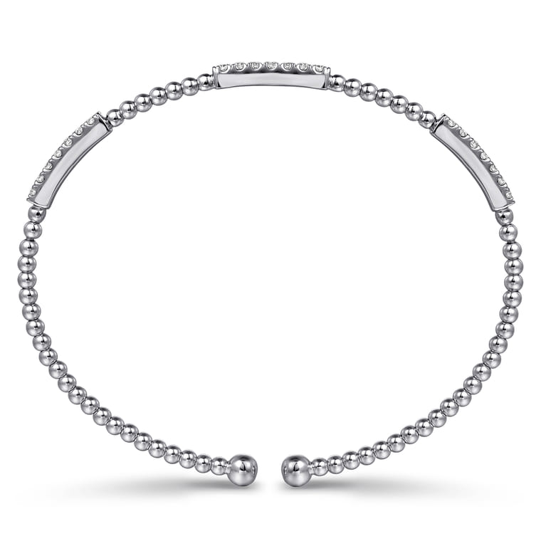 14K White Gold Bujukan Bead Cuff Bracelet with Diamond Pave Stations - 0.45 ct - Shot 3