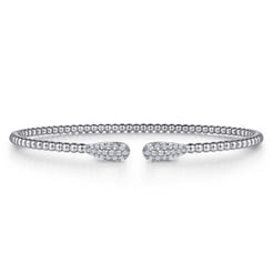 14K White Gold Bujukan Bead Cuff Bracelet with Diamond Pave Teardrops