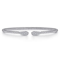 14K White Gold Bujukan Bead Cuff Bracelet with Diamond Pave Teardrops