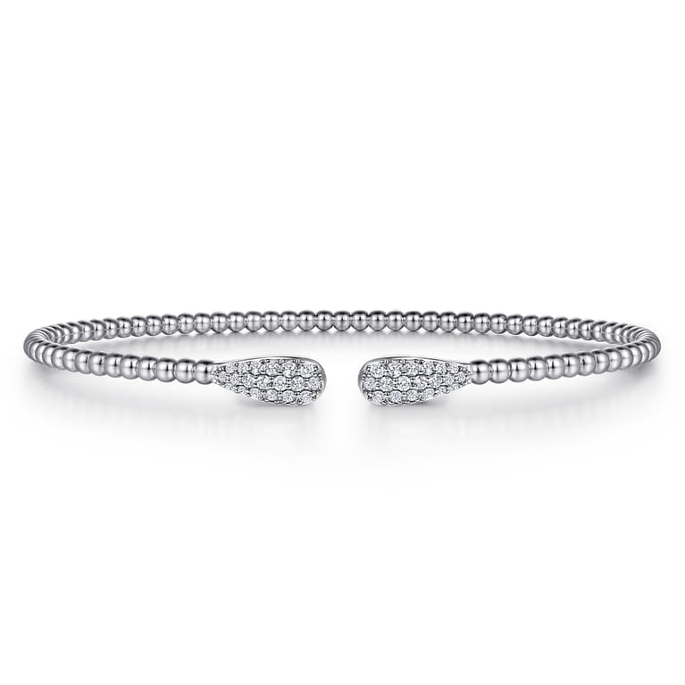 14K White Gold Bujukan Bead Cuff Bracelet with Diamond Pave Teardrops - 0.3 ct - Shot 1