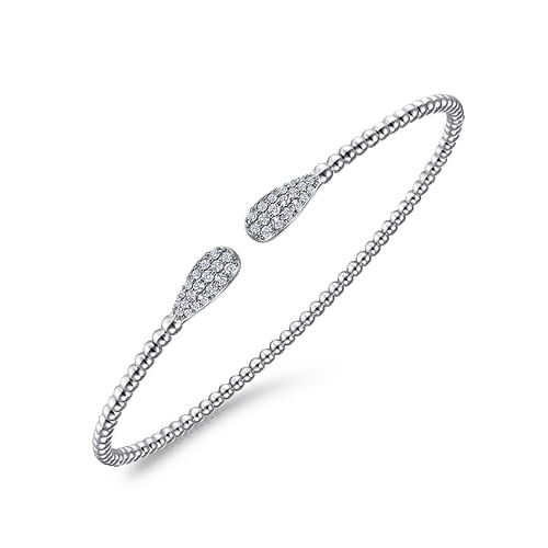14K White Gold Bujukan Bead Cuff Bracelet with Diamond Pave Teardrops - 0.3 ct - Shot 2