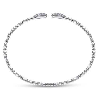 14K White Gold Bujukan Bead Cuff Bracelet with Diamond Pave Teardrops