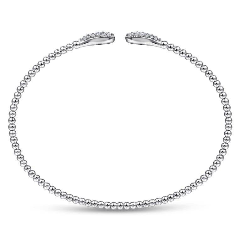 14K White Gold Bujukan Bead Cuff Bracelet with Diamond Pave Teardrops - 0.3 ct - Shot 3